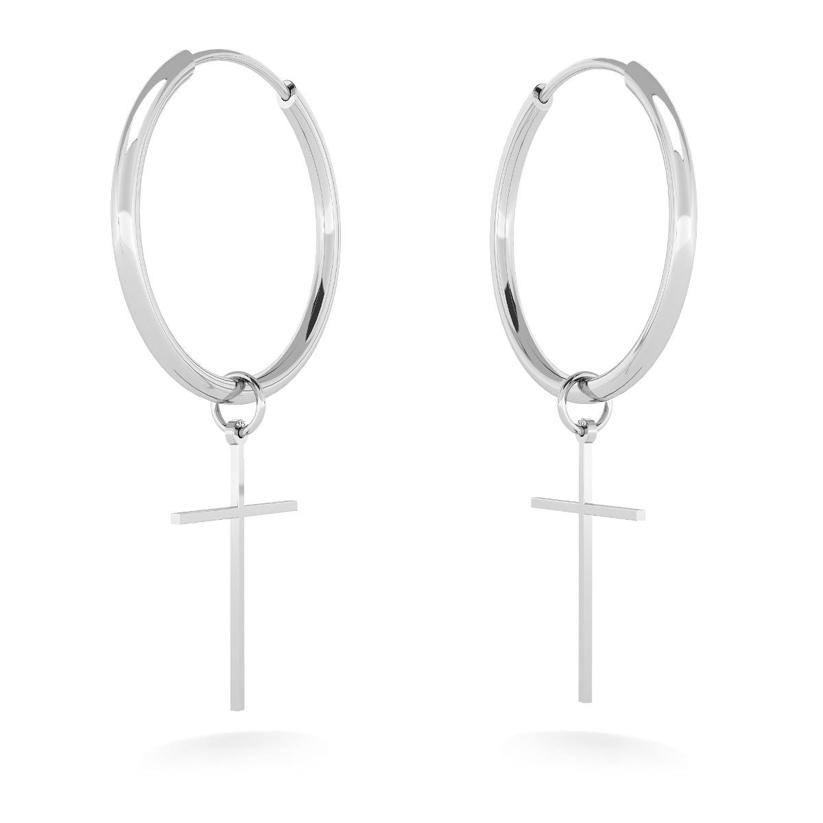 Srebrne kolczyki koła 2,5 cm z krzyżykiem, srebro 925 : Srebro - kolor pokrycia - Pokrycie platyną