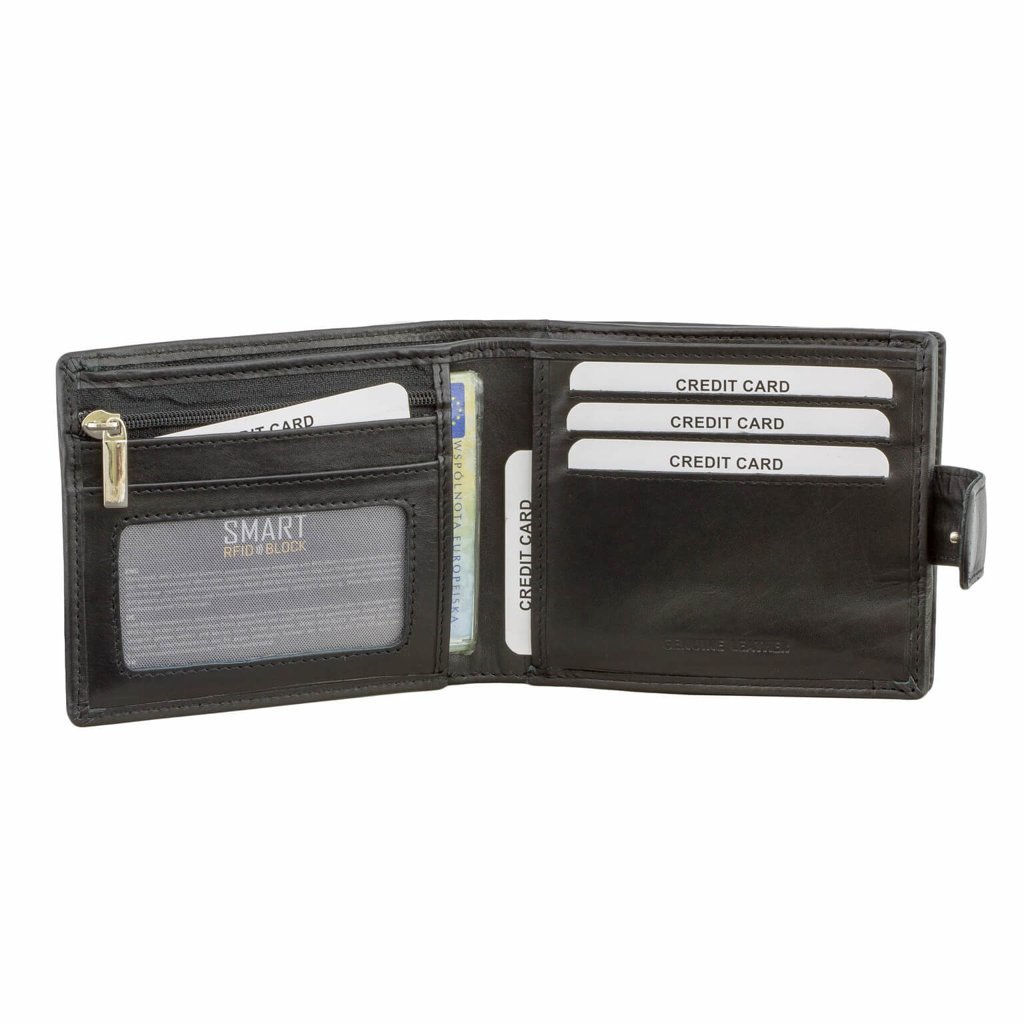 Koruma, Skórzany portfel męski RFID, czarny, 9,5x12,5 cm