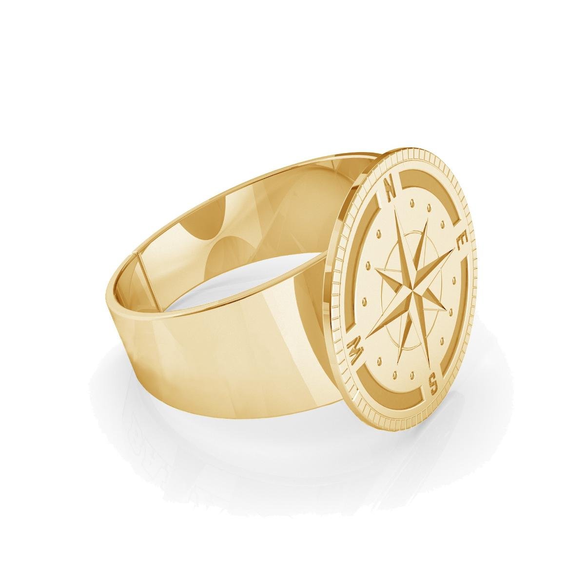 Męski sygnet róża wiatrów, grawer, srebro 925 : Srebro - kolor pokrycia - Pokrycie żółtym 18K złotem,Tak