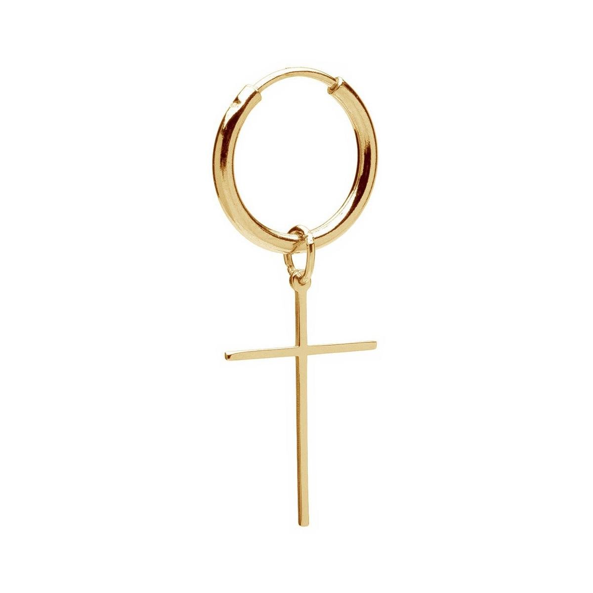 Męski lub damski srebrny kolczyk koło 1,7 cm z krzyżykiem, srebro 925 : Srebro - kolor pokrycia - Pokrycie żółtym 18K złotem
