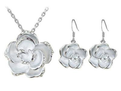 KOMPLET BIŻUTERII RÓŻE BIAŁE CYRKONIE PREZENT