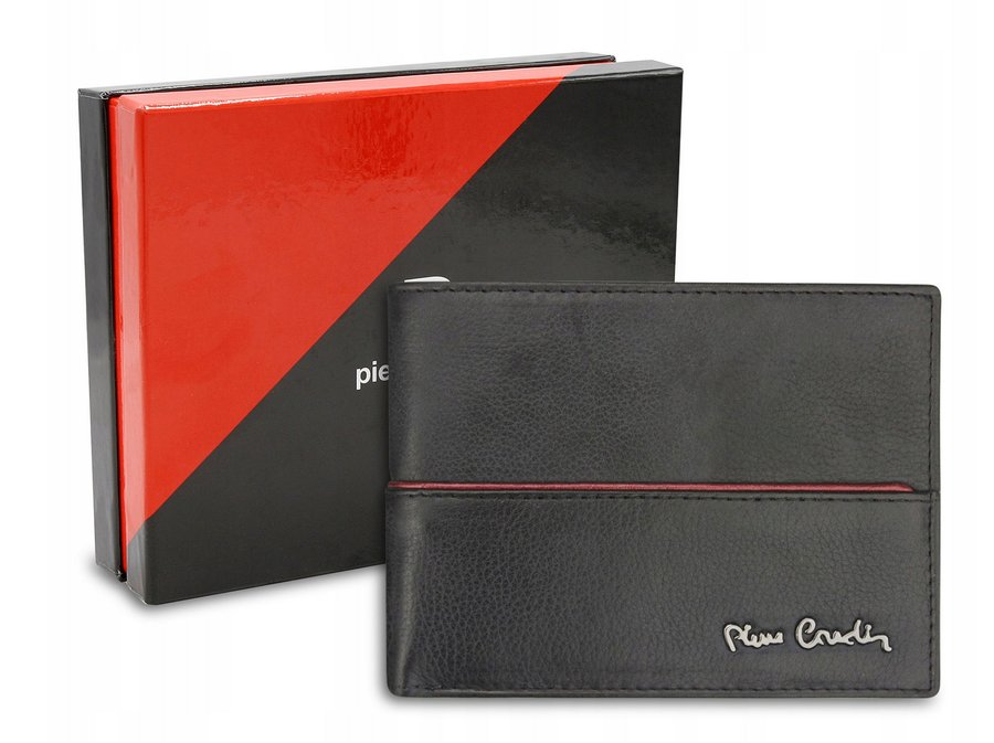 Pierre Cardin, Portfel skórzany męski, Tilak38 8804, czarny/czerwony, ochrona RFID