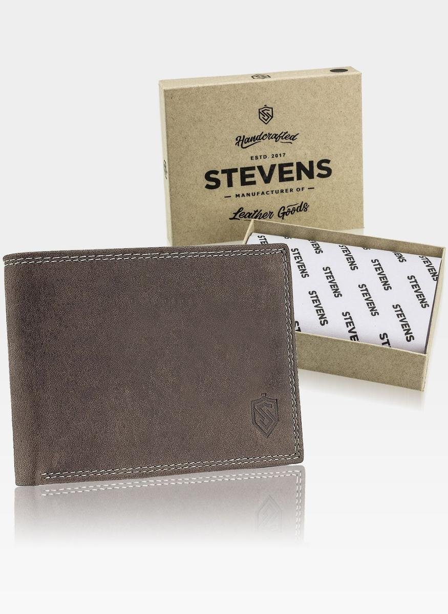Portfel Męski Skórzany STEVENS Ochrona RFID Brązowy - brązowy