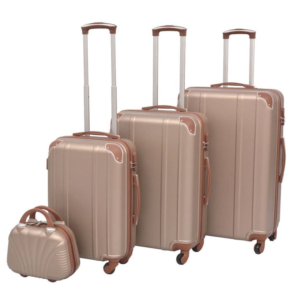 vidaXL, Zestaw walizek na kółkach + kosmetyczka, szampański, rozmiar M/L/XL, 4 szt.