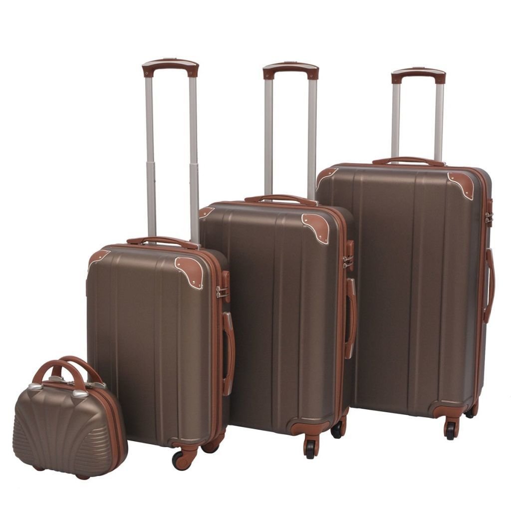 vidaXL, Zestaw walizek na kółkach + kosmetyczka, kawowy, rozmiar M/L/XL, 4 szt.