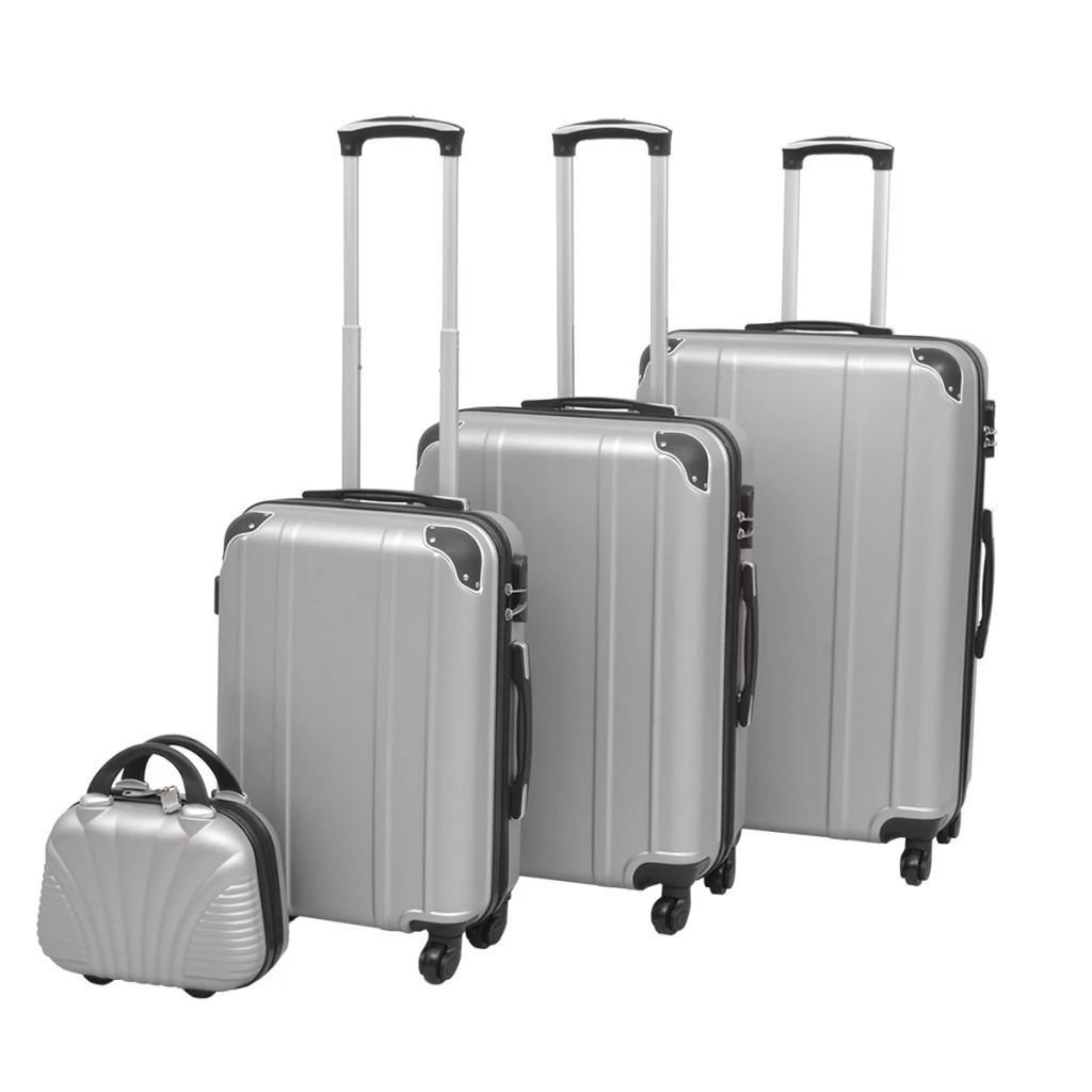 vidaXL, Zestaw walizek na kółkach + kosmetyczka, srebrny, rozmiar M/L/XL, 4 szt.