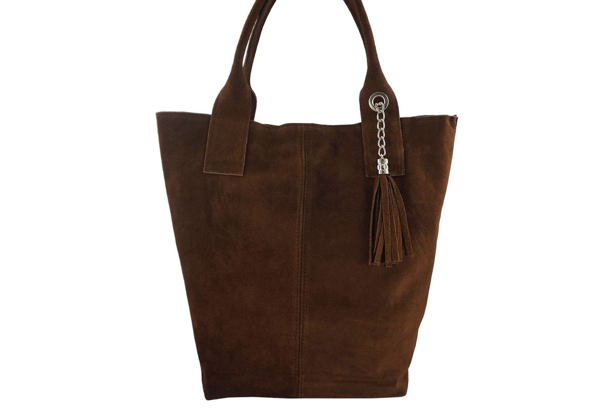 Shopper bag - torebka damska zamszowa - Brązowa - Brązowy