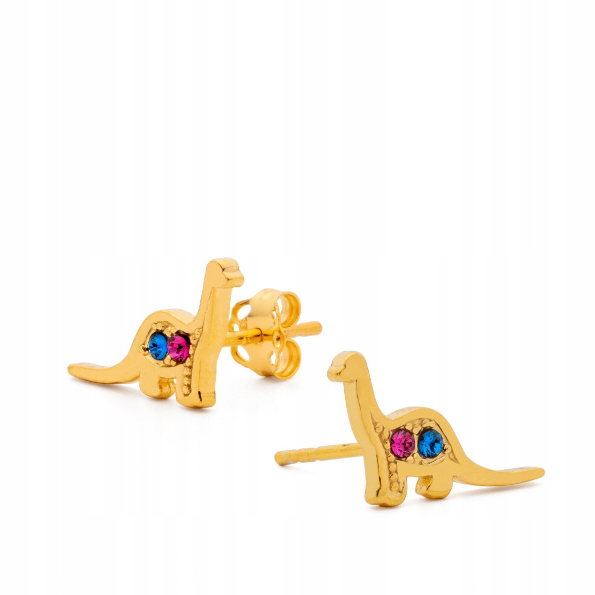Kolczyki sztyfty dinozaury srebrne pozłacane