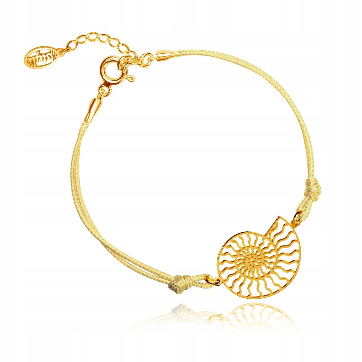 Bransoletka sznurkowa muszelka pozłacana