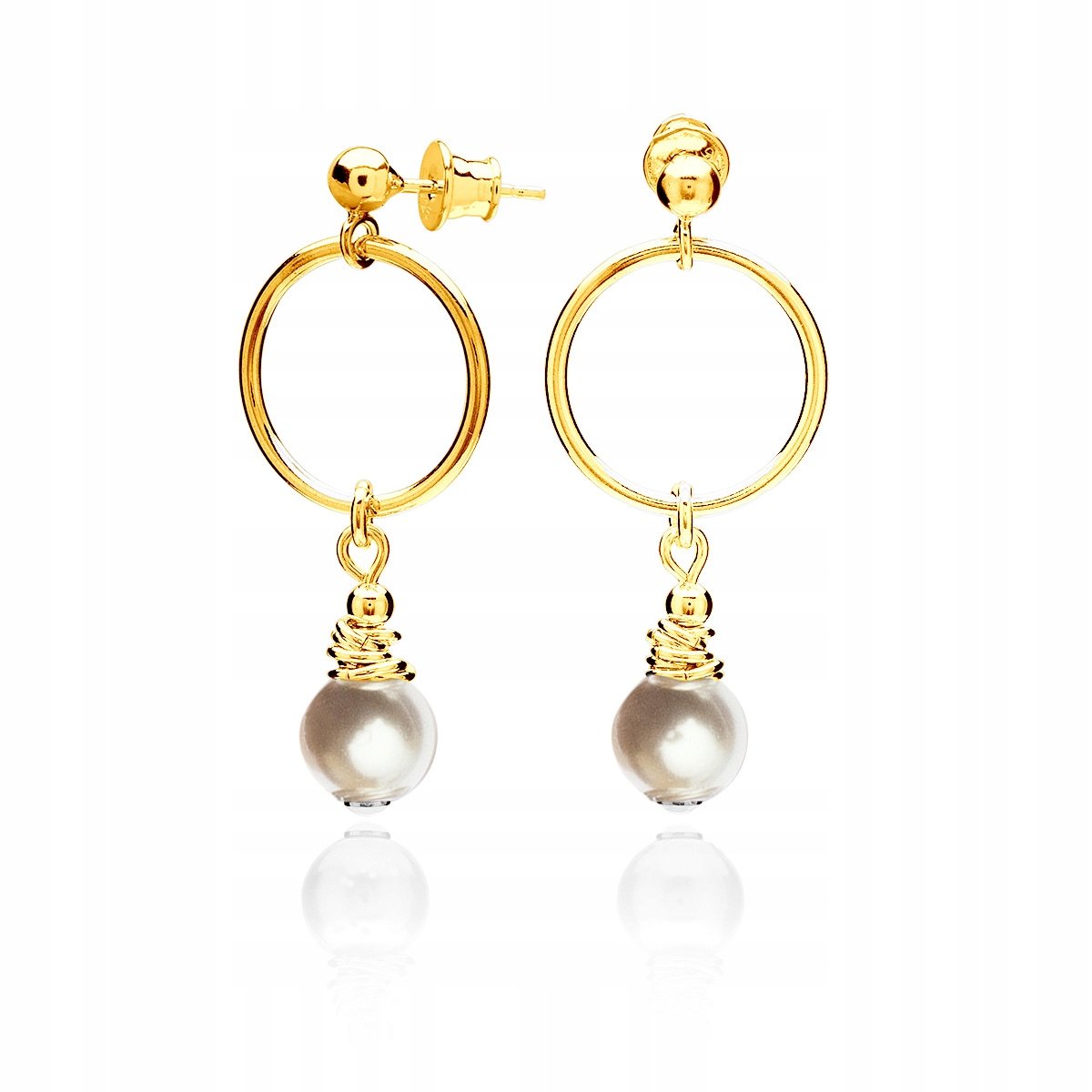 Kolczyki kółka z perełkami srebrne pozłacane