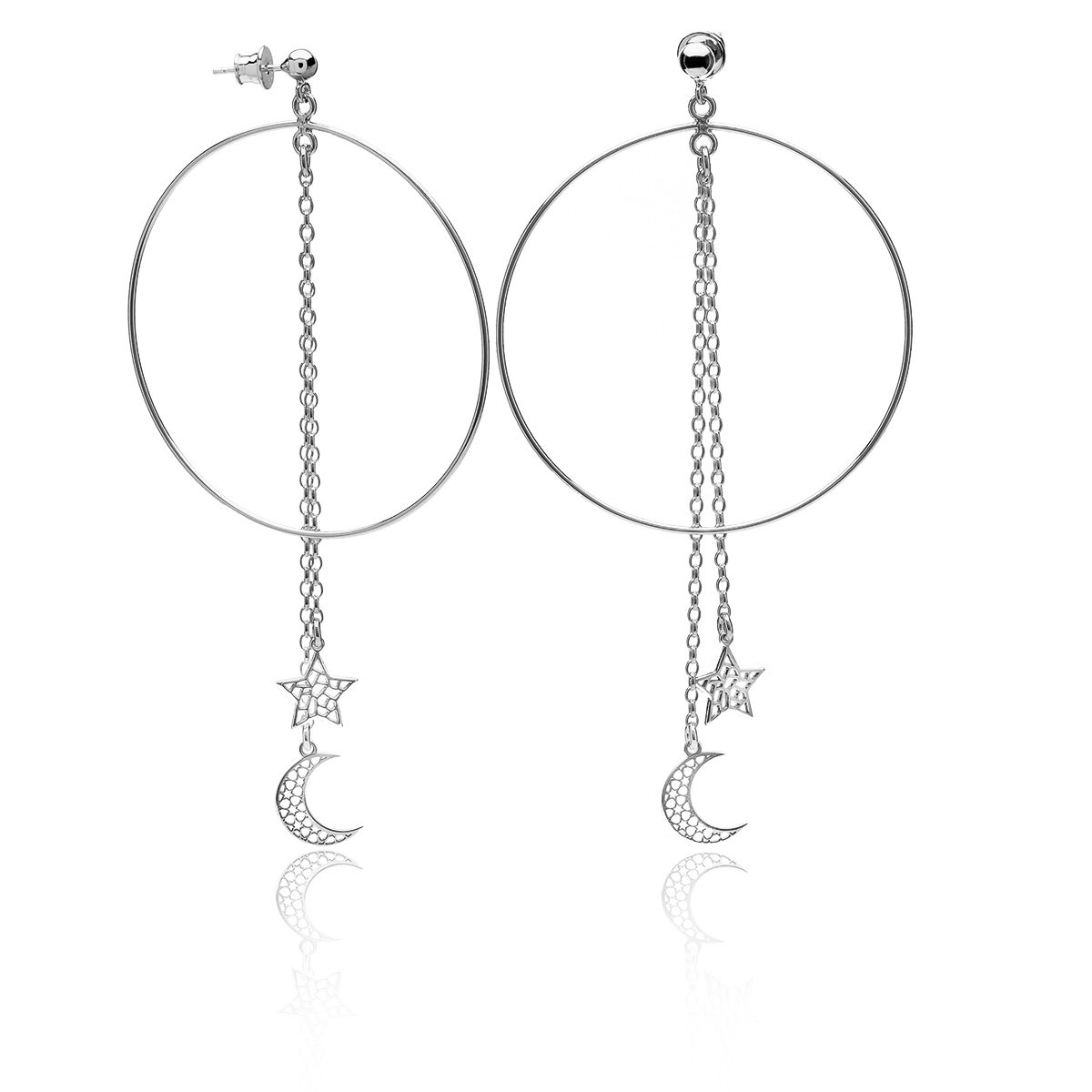 Kolczyki kółka gwiazdka księżyc srebrne rodowane
