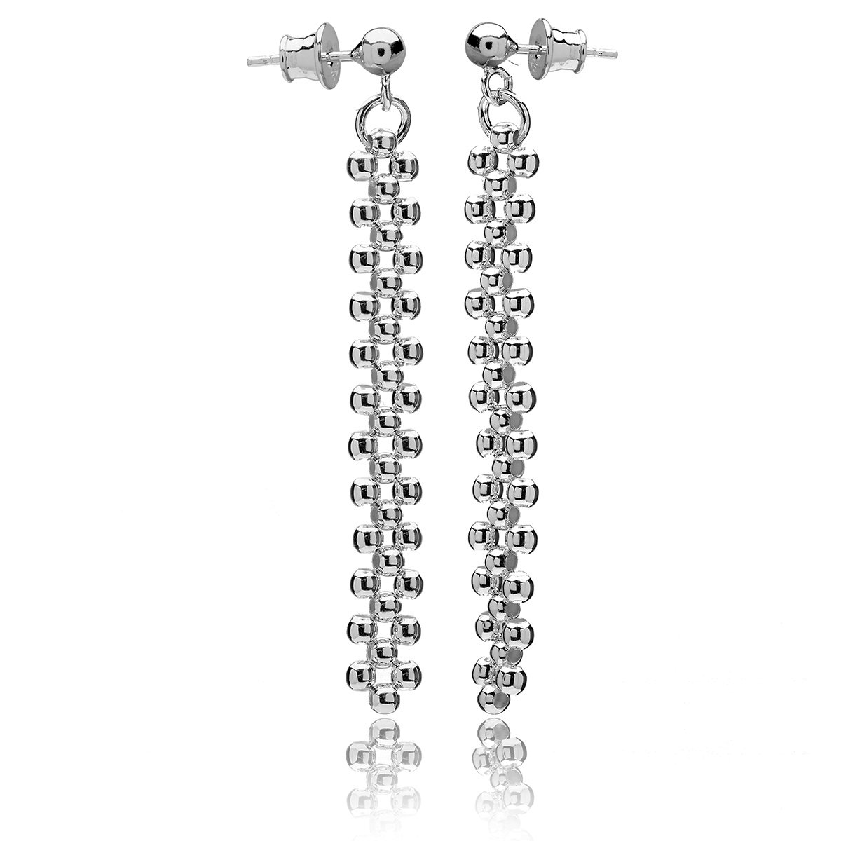 Długie kolczyki z kuleczek rodowane