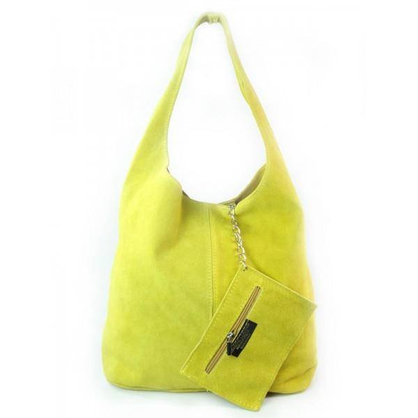 ŻÓŁTY ZAMSZOWY WOREK SHOPPER BAG WŁOSKA SKÓRZANA TORBA XL A4 W456GL