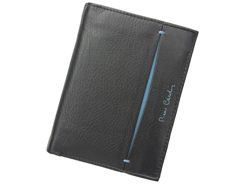 Pierre Cardin, Portfel skórzany męski, Tilak07 330, czarny/niebieski, ochrona RFID