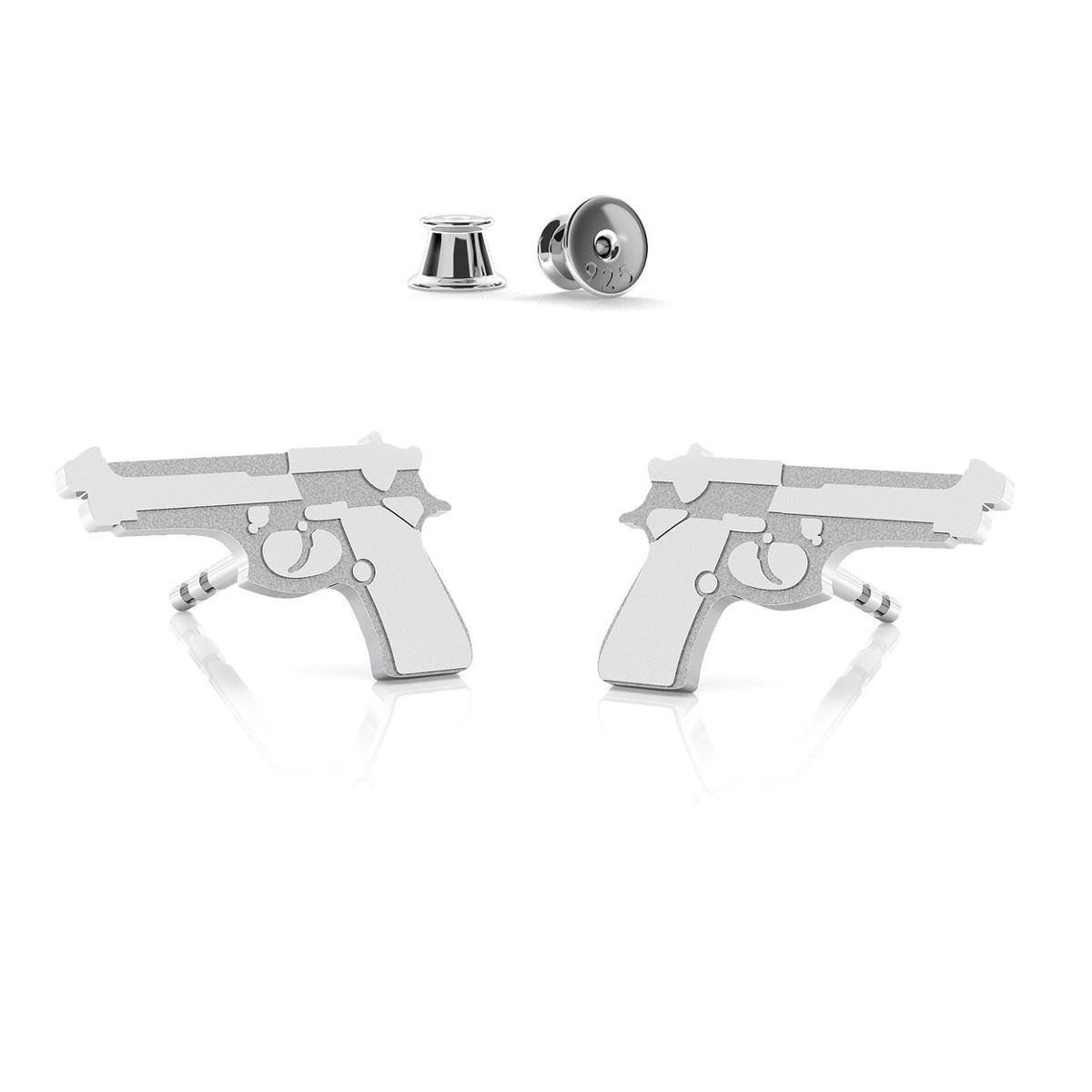 Kolczyki pistolet beretta, srebro 925 : Srebro - kolor pokrycia - Pokrycie platyną