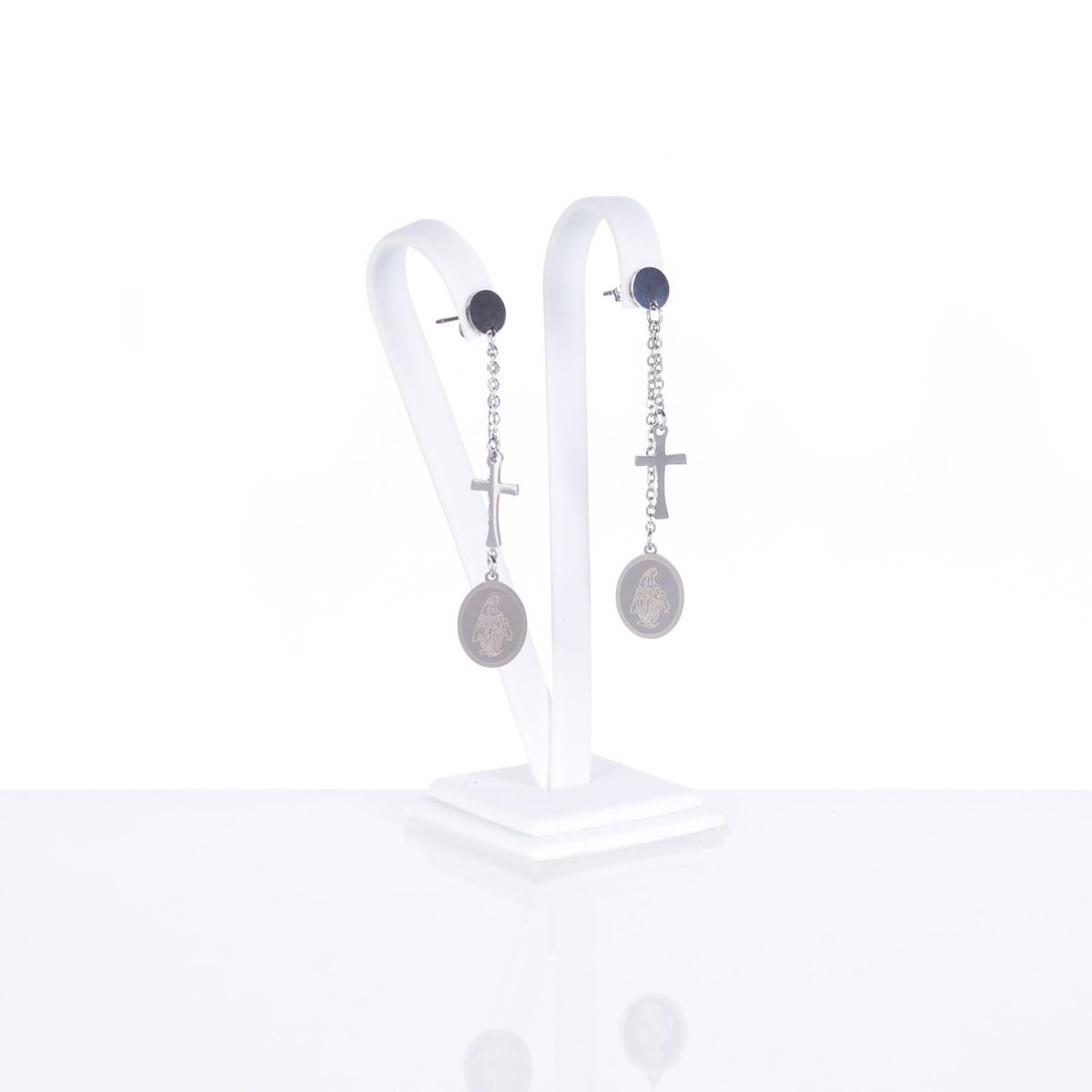 Kolczyki wiszące - krzyżyki - Matka Boża Niepokalana - Acciaio
