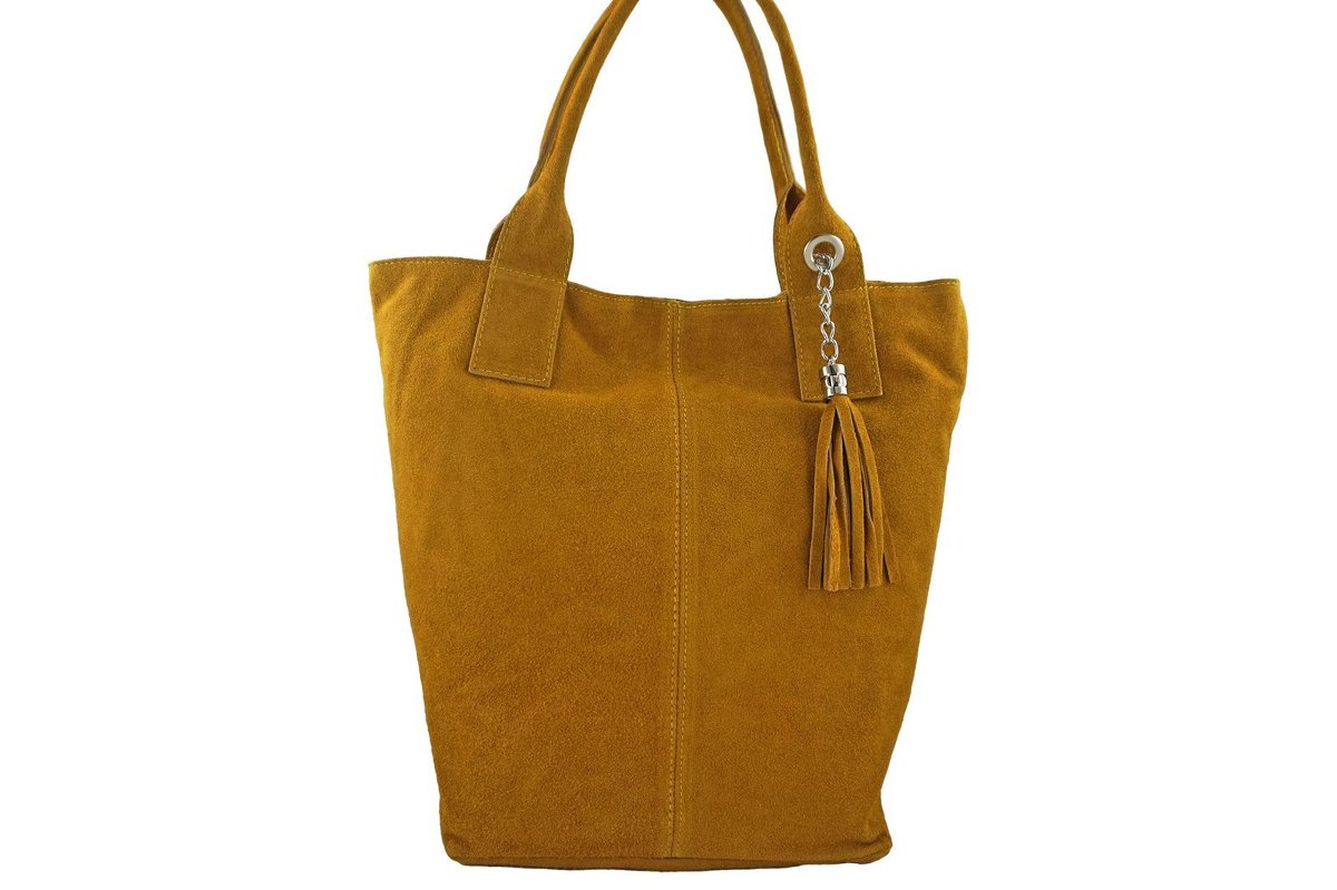 Shopper bag - torebka damska zamszowa - Żółta ciemna