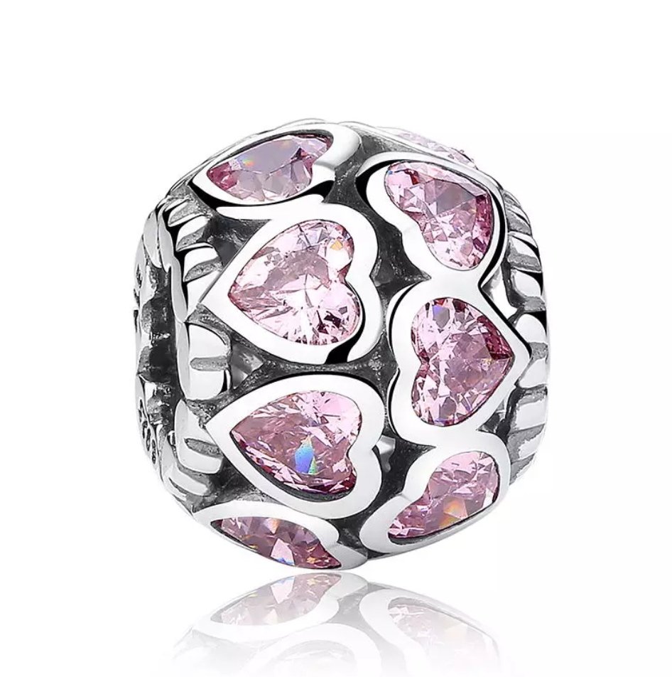 Zawieszka Charms Serca Koralik S925 Bransoletka Srebrna Srebro