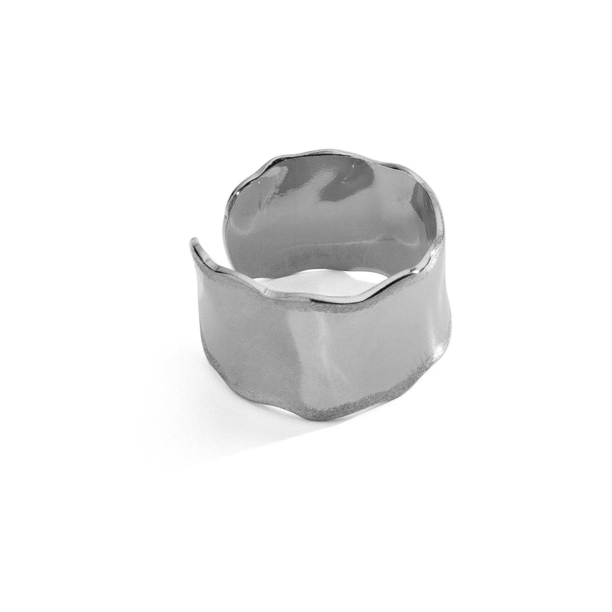 Szeroki pierścionek z gniecionej blachy, srebro 925 : Rozmiar pierścionka - Uniwersalnego - S - (min. 11 - Φ16,00 MM / max. 15 - Φ17,33 MM), Srebro ..
