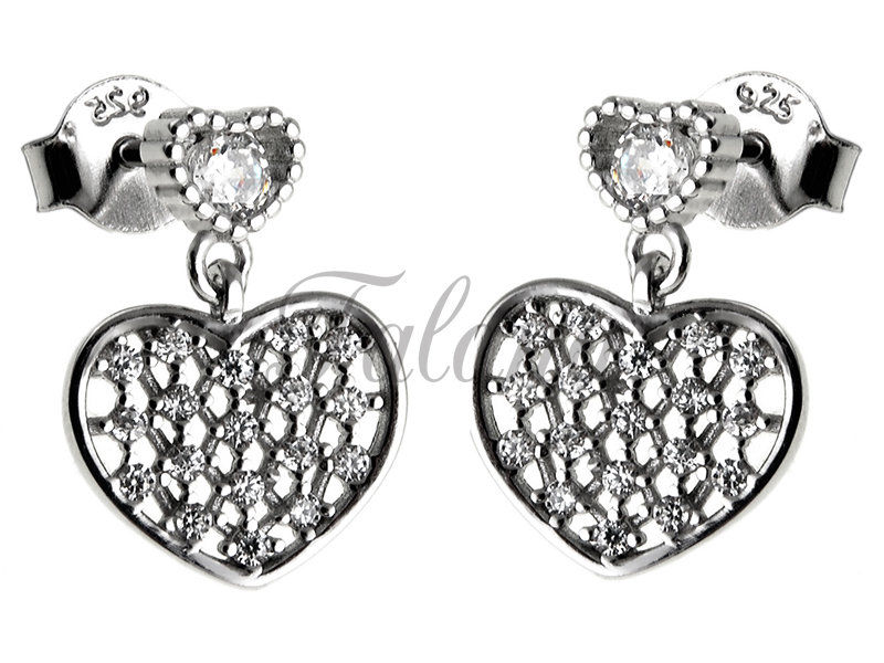 KOLCZYKI SREBRNE PRZEBITKI WISZĄCE SERCA k2277- 2g.