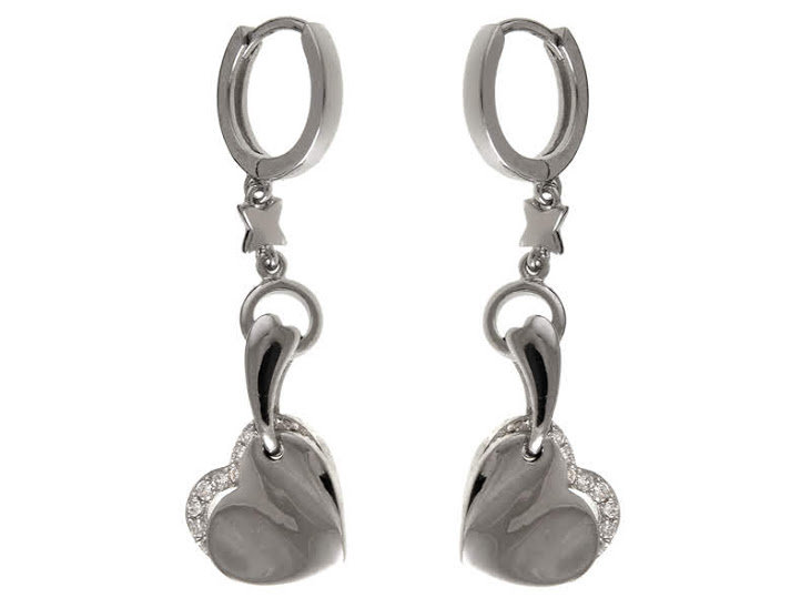 Srebrne kolczyki wiszące z cyrkoniami serca serduszka k0257 - 6,4g.