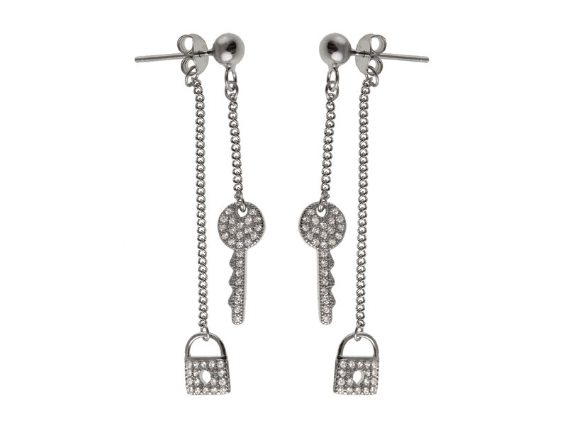 KOLCZYKI SREBRNE WISZĄCE KŁÓDKA KLUCZYK k2773 - 2,7g
