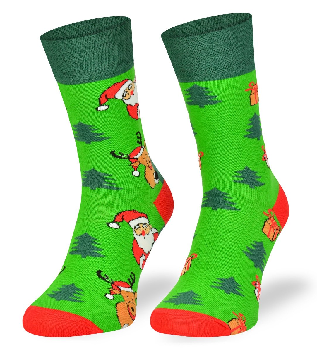 Asymetryczne skarpetki, Mikołaje zielone, 39/42