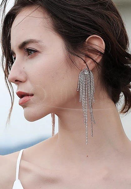 Kolczyki srebrne długie nitki z cyrkonii