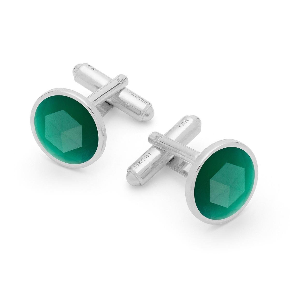 Spinki do mankietu z naturalnym kamieniem Gavbari Rose Cut, srebro 925 : Kamienie naturalne - kolor - jadeit zielony ciemny, Srebro - kolor pokrycia..