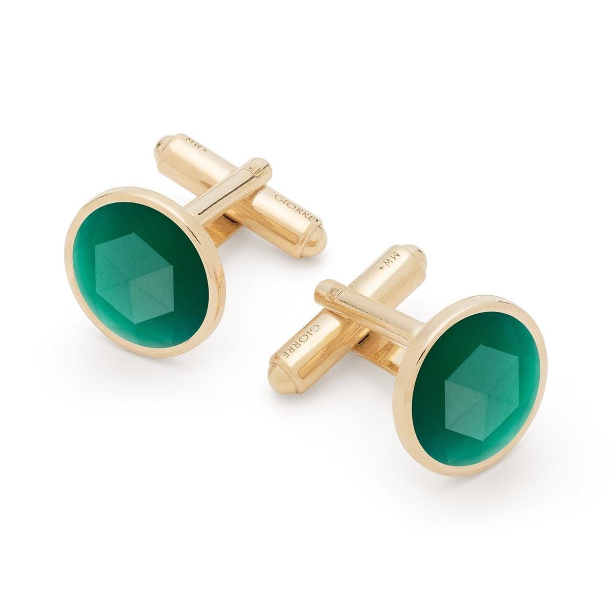 Spinki do mankietu z naturalnym kamieniem Gavbari Rose Cut, srebro 925 : Kamienie naturalne - kolor - jadeit zielony ciemny, Srebro - kolor pokrycia..