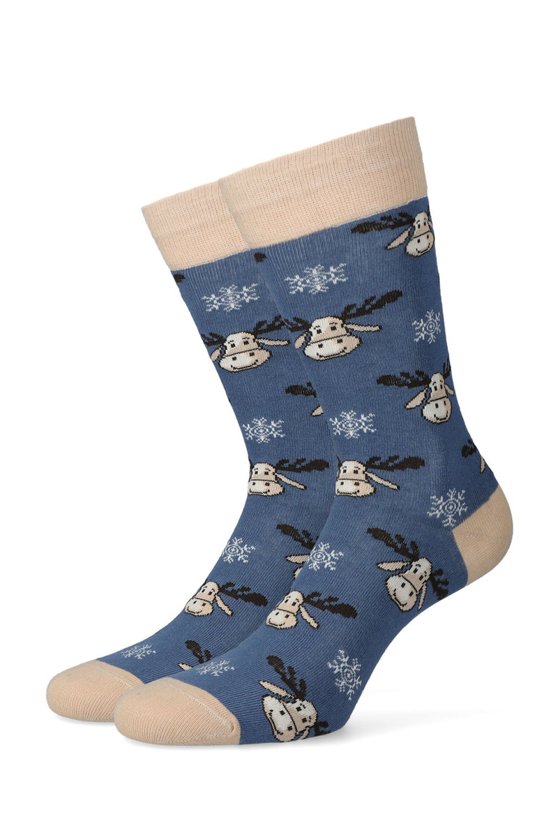 Lancerto, Skarpety niebieskie w renifery i śnieżynki, rozmiar 44/46