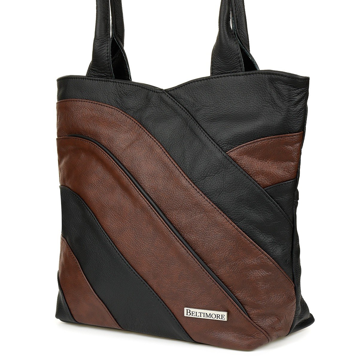 Czarno- brązowa Skórzana Damska Torba na Ramię Beltimore  L38 czarny