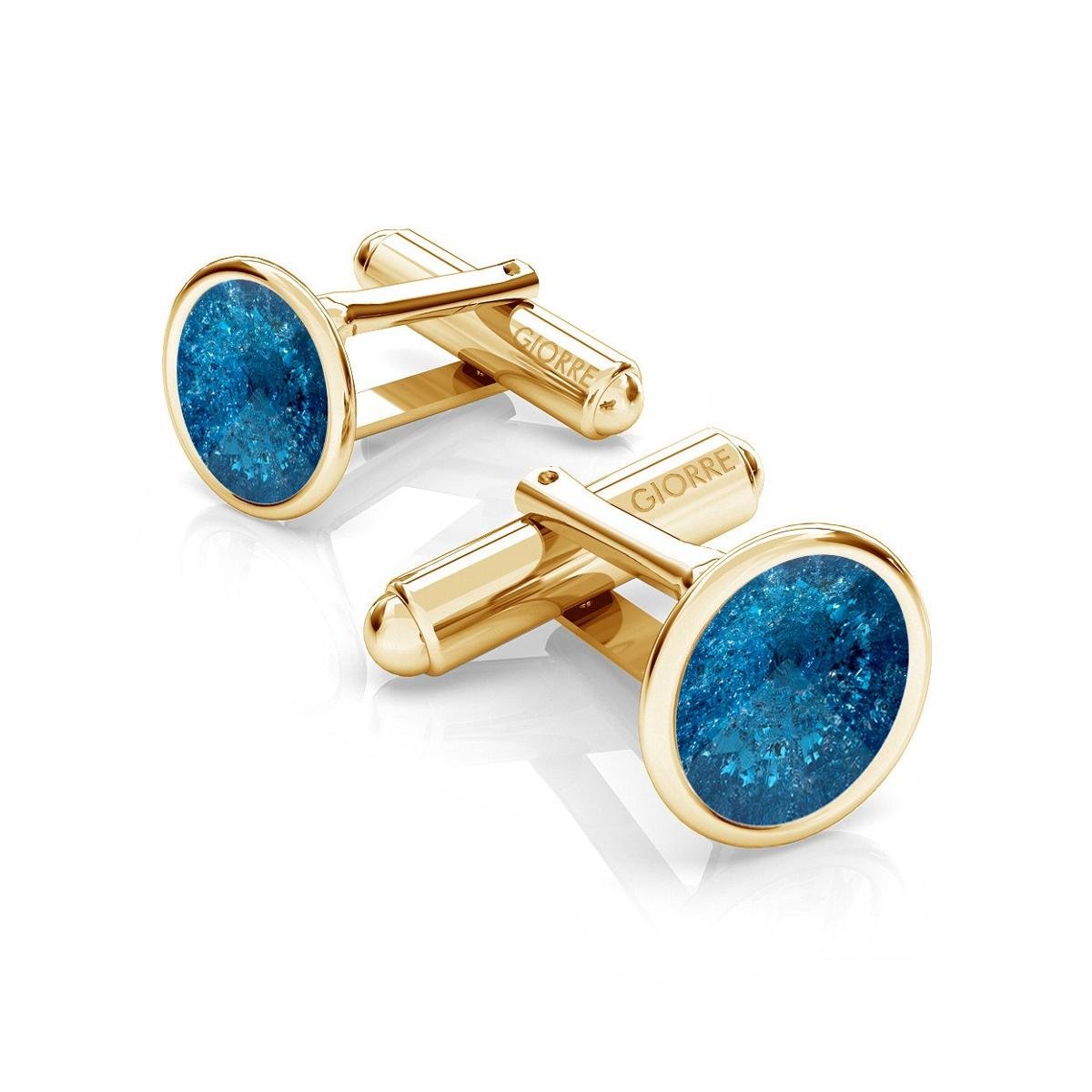 Srebrne spinki do mankietu Gavbari rivoli, srebro 925 : Kryształy - kolor - Gavbari - Midnight blue, Srebro - kolor pokrycia - Pokrycie żółtym 18K z..