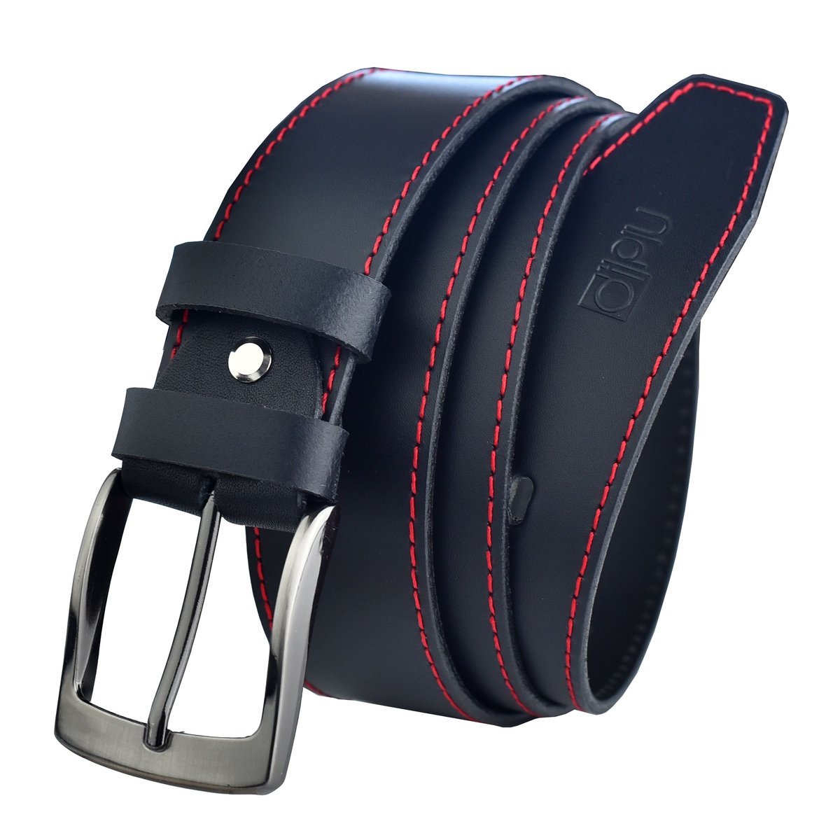 DIPIU Pasek Męski Skórzany Czerwone Przeszycia