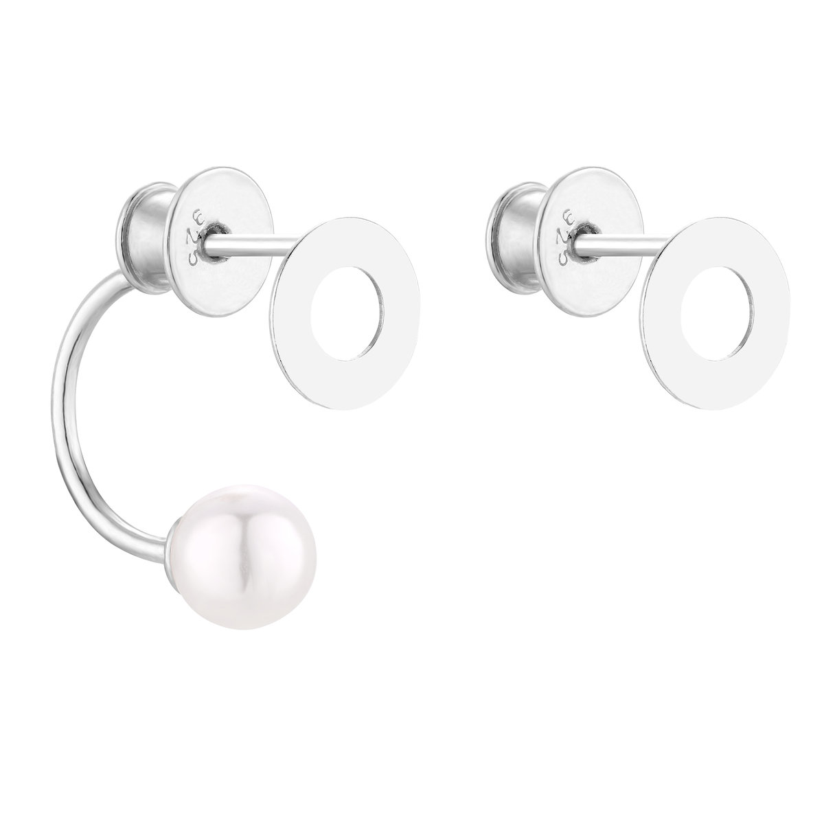 Srebrne asymetryczne kolczyki karmy z perłami SWAROVSKI® CRYSTAL