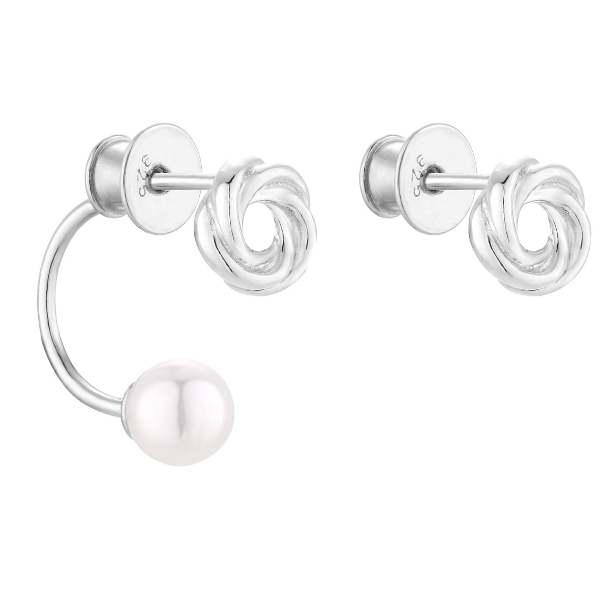 Srebrne asymetryczne kolczyki węzełki z perłami SWAROVSKI® CRYSTAL