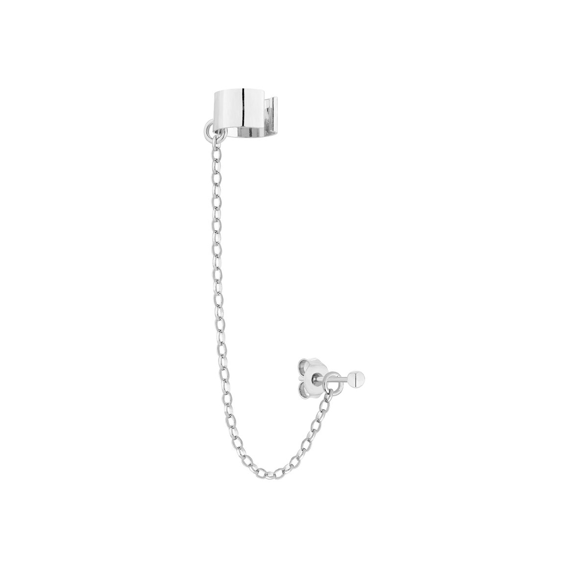 Srebrna nausznica z łańcuszkiem i kulką