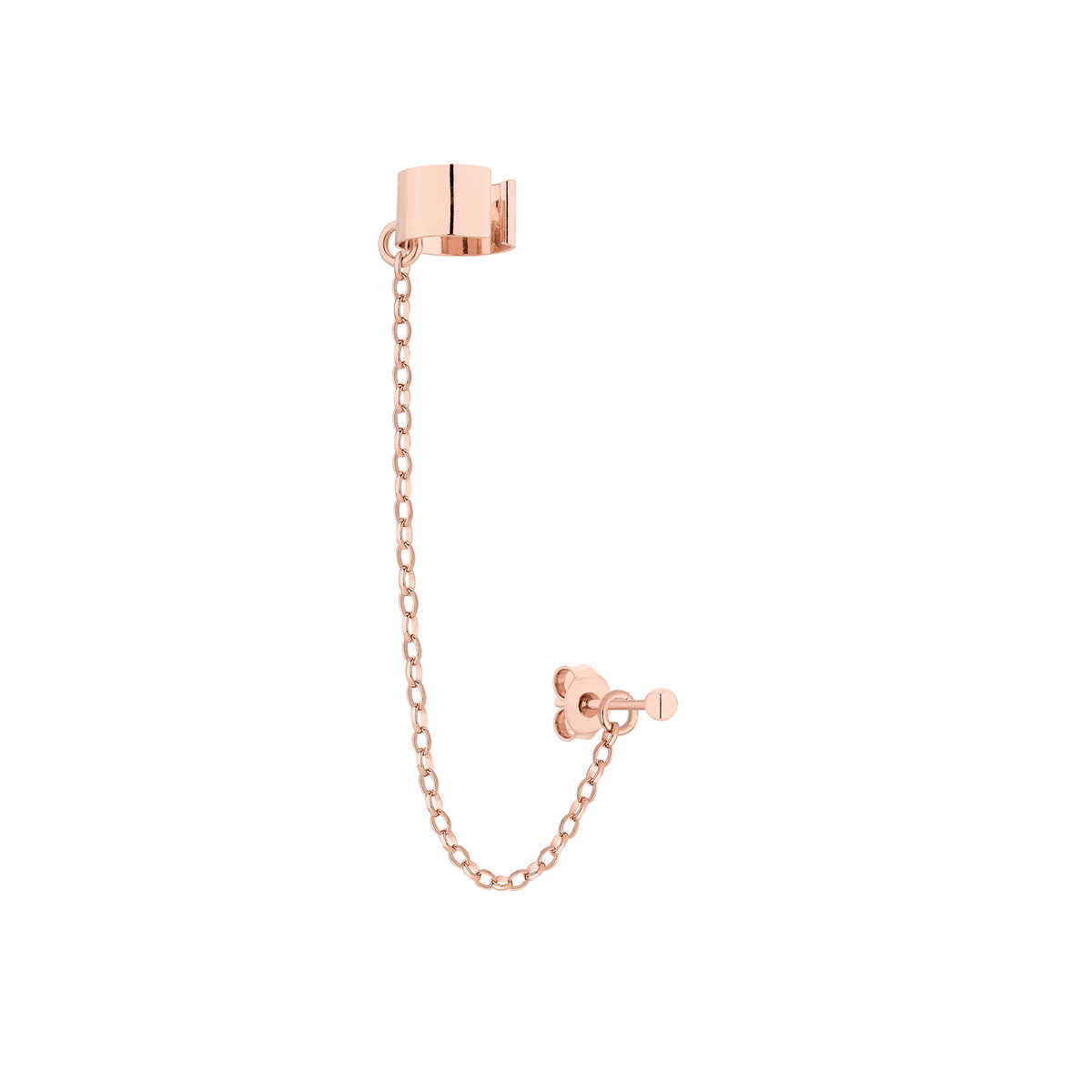 Nausznica w różowym złocie z łańcuszkiem i kulką