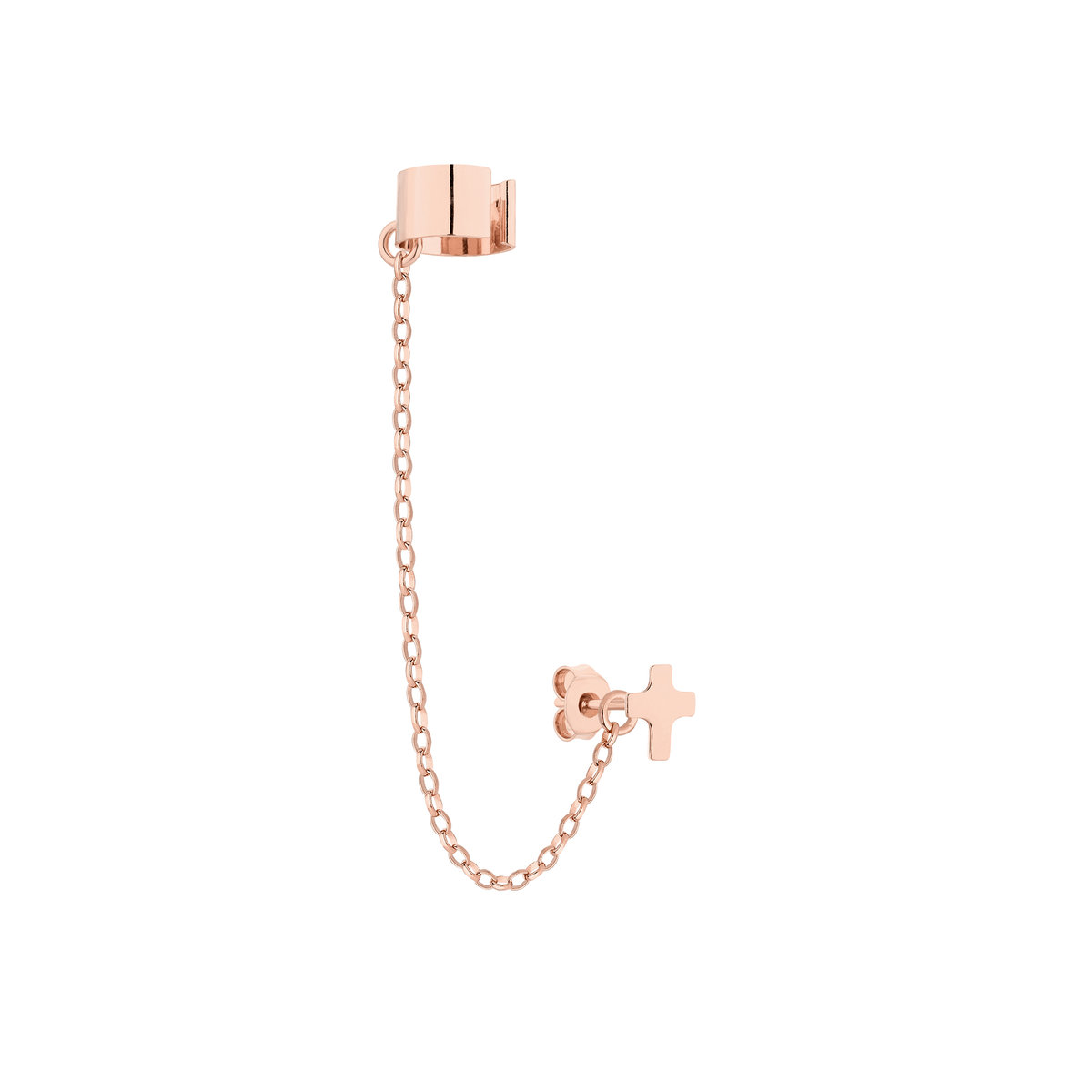 Nausznica w różowym złocie łańcuszkiem i krzyżykiem