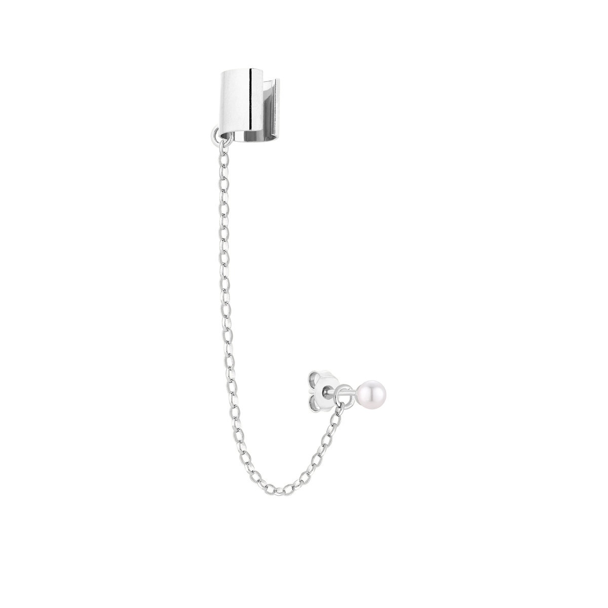 Srebrna nausznica z łańcuszkiem i perełką SWAROVSKI® CRYSTAL