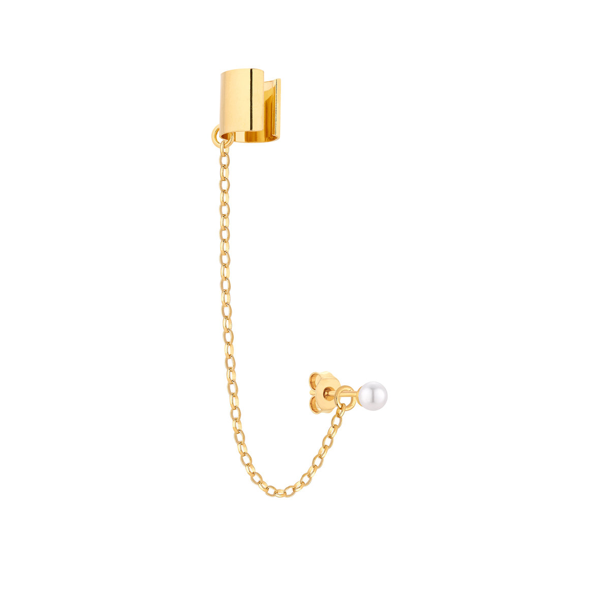 Złota nausznica z łańcuszkiem i perełką SWAROVSKI® CRYSTAL