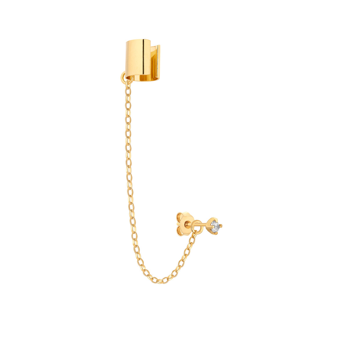 Złota nausznica z łańcuszkiem i kryształkiem SWAROVSKI® CRYSTAL