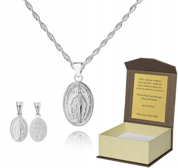 925 Srebrny łańcuszek medalik DEDYKACJA 50cm S1M17