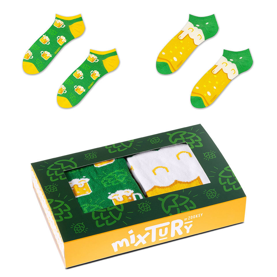 ZOOKSY kolorowe skarpetki stopki damskie w zestawie r.36-40 2 pary, skarpetki stopki z motywem piwa - mixTURY CHMIELOWE