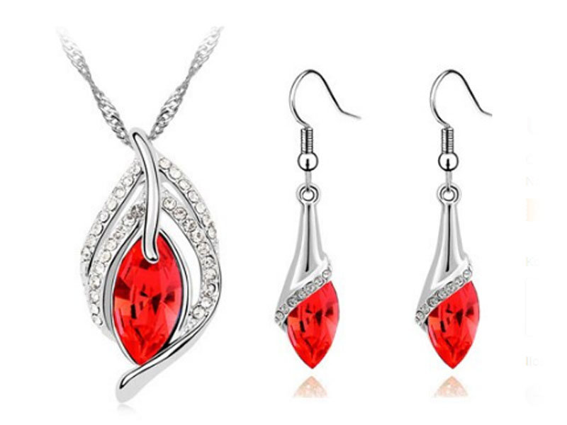 Komplet biżuterii liście granatowe łezki