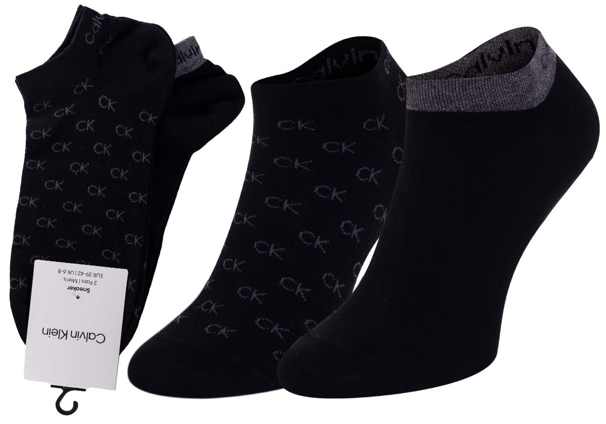 CALVIN KLEIN SKARPETKI STOPKI MĘSKIE 2 PARY BLACK 701218715 001 - Rozmiar: 39-42