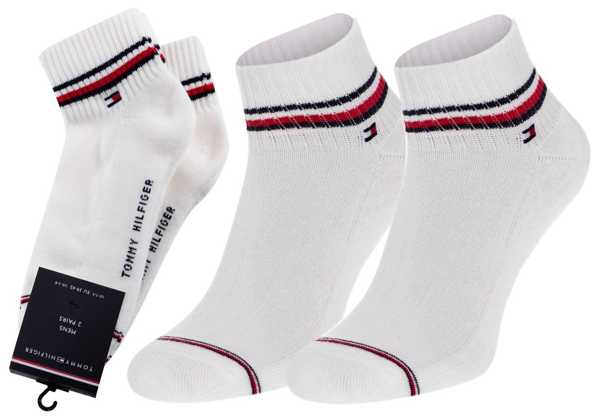 TOMMY  HILFIGER MĘSKIE SKARPETY SKARPETKI STOPKI 2P WHITE 100001094 300 - Rozmiar: 39-42