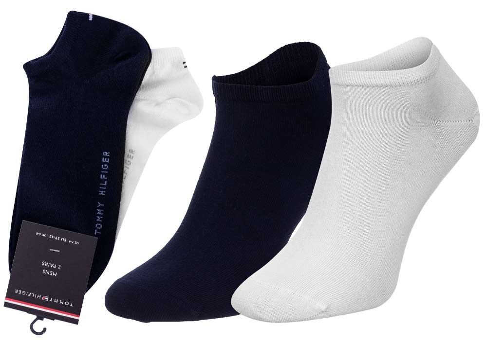 TOMMY HILFIGER MĘSKIE SKARPETY SKARPETKI STOPKI 2P NAVY/WHITE - Rozmiar: 43-46