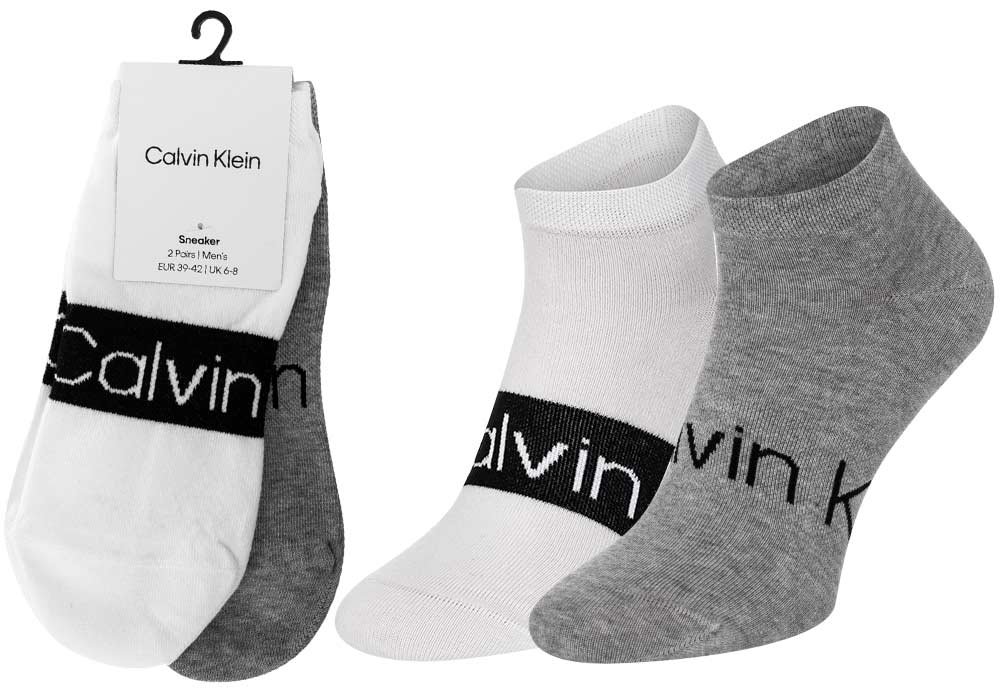 CALVIN KLEIN SKARPETKI STOPKI 2 PARY GREY/WHITE 701218712 001 - Rozmiar: 39-42