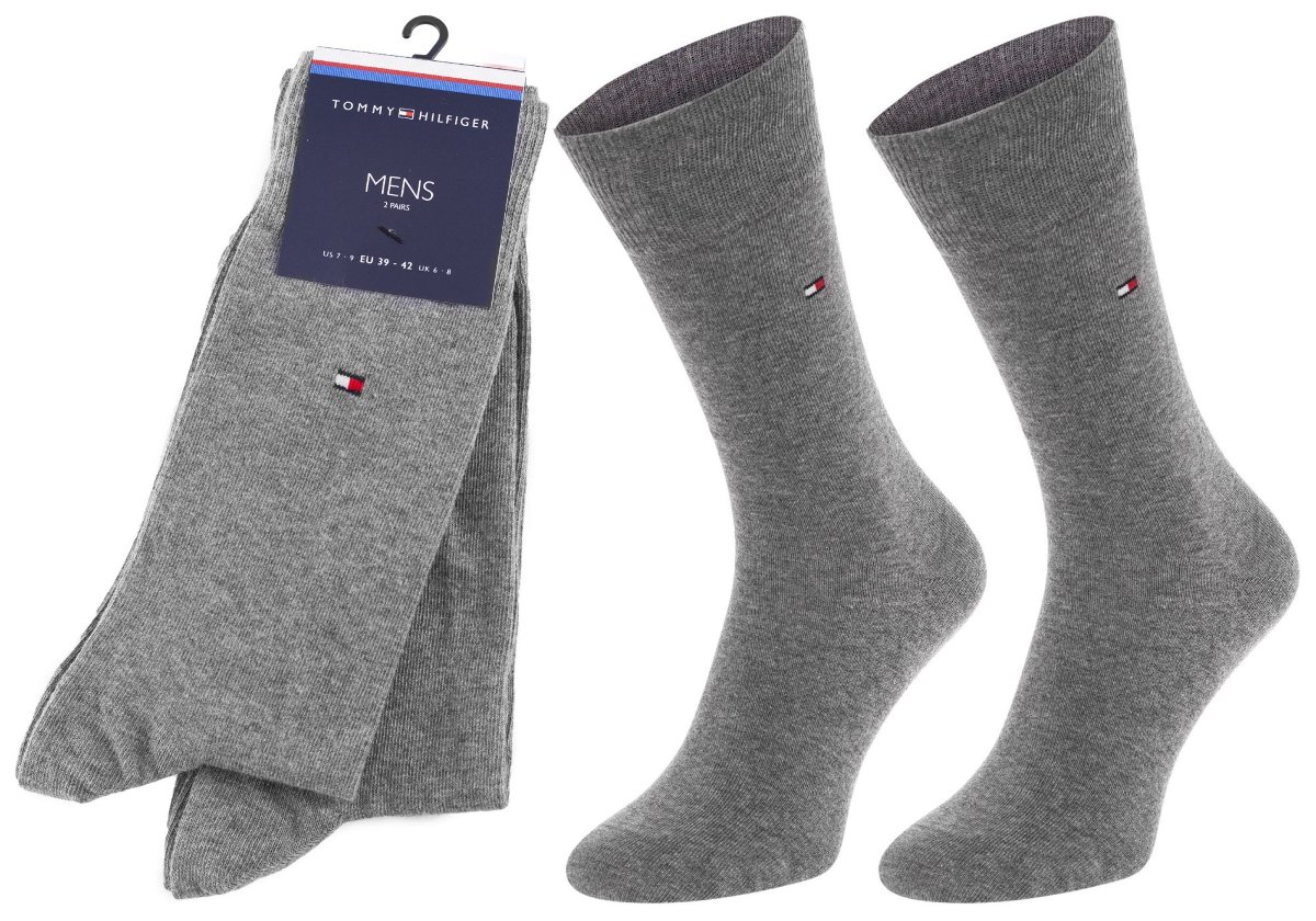 TOMMY  HILFIGER SKARPETY SKARPETKI GRAY 2 PARY 371111 758 - Rozmiar: 43-46